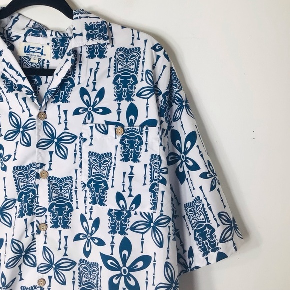 Uzzi men button up shirt large vacation blue white - Picture 2 of 10